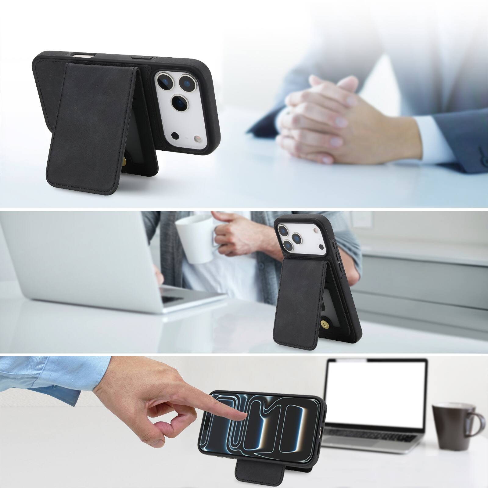 Back. Dteck - Detachable Magnetic Wallet Case for Apple iPhone 17 Pro Max,Retro RFID Blocking PU Leather Folio Cover with Card Holder - Black.