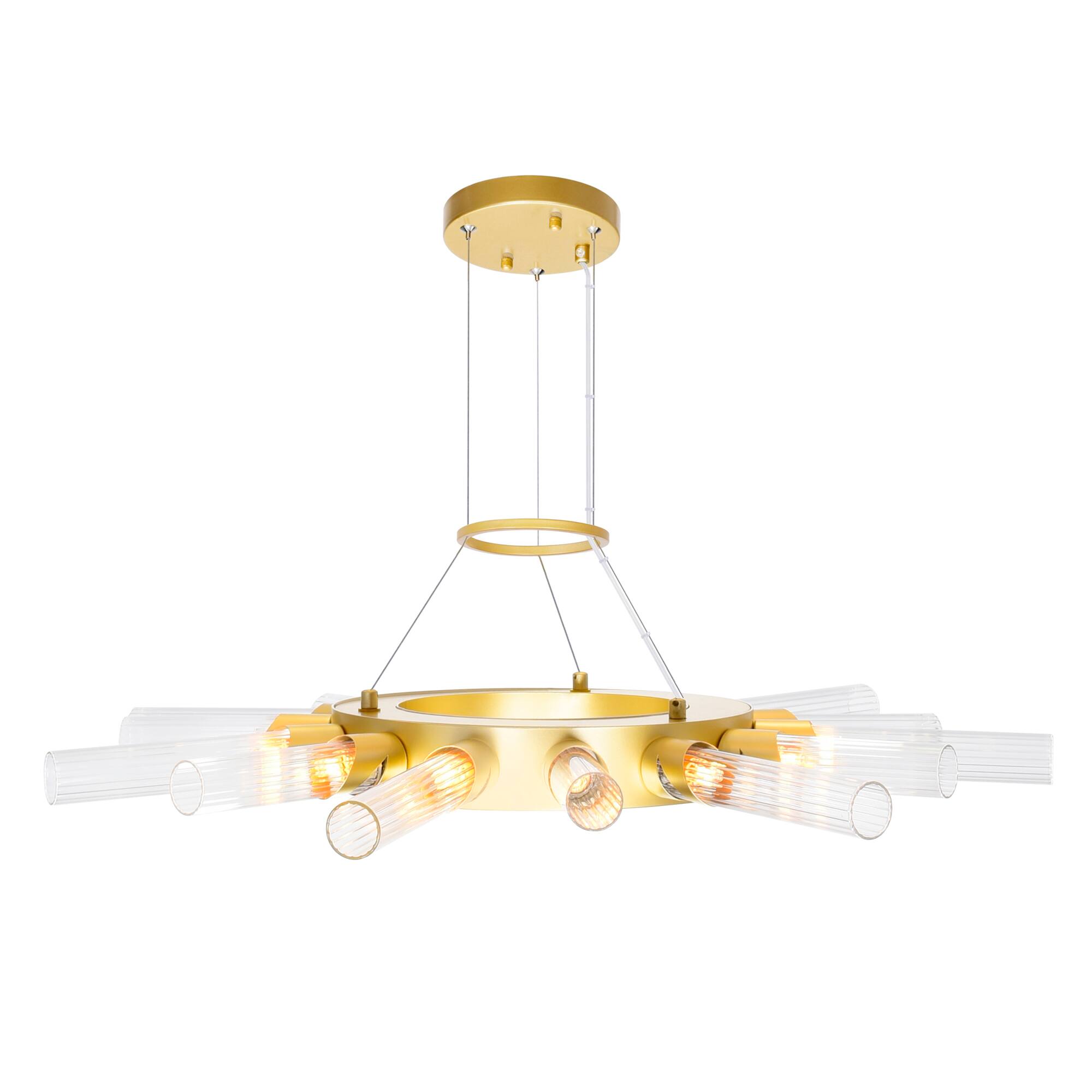 Angle. CWI Lighting - Collar 14 Light Chandelier With Satin Gold Finish - Satin Gold.
