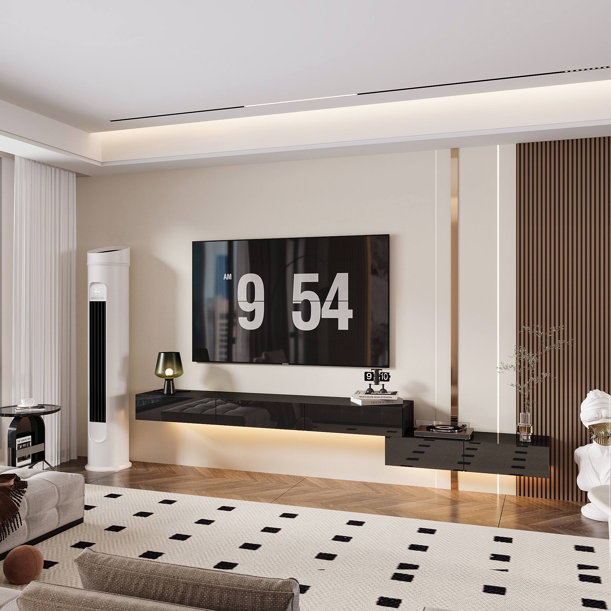 Alt View 1. Famapy - Famapy Floating TV Stand: Perfect for 60+ Inch TVs, Wall - Mounted, Multi - Install & LED - Lit Magic - Black.