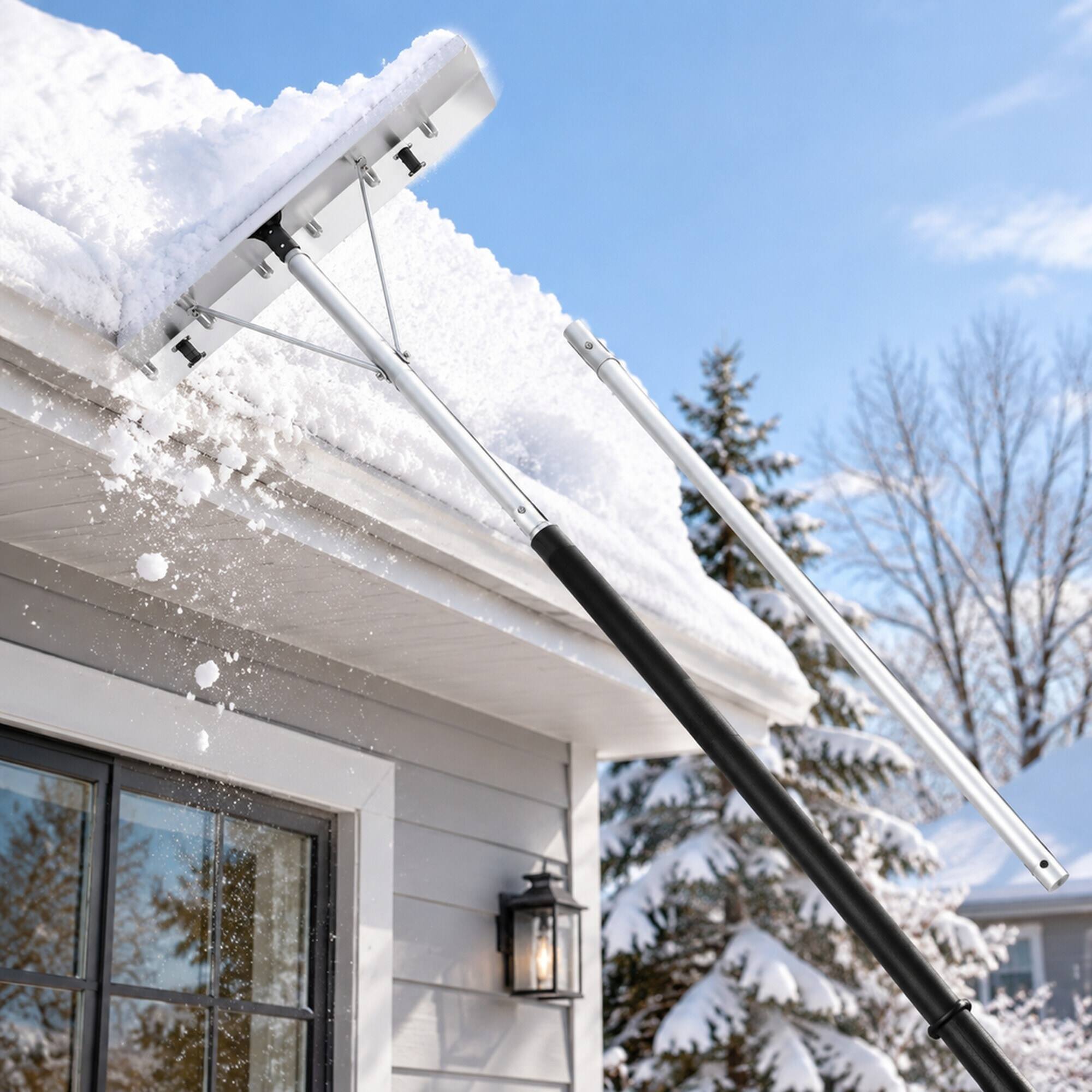 RYHNUYNE Snow Roof Rake, 26 in Aluminum Blade, 7.5 20 ft Adjustable ...