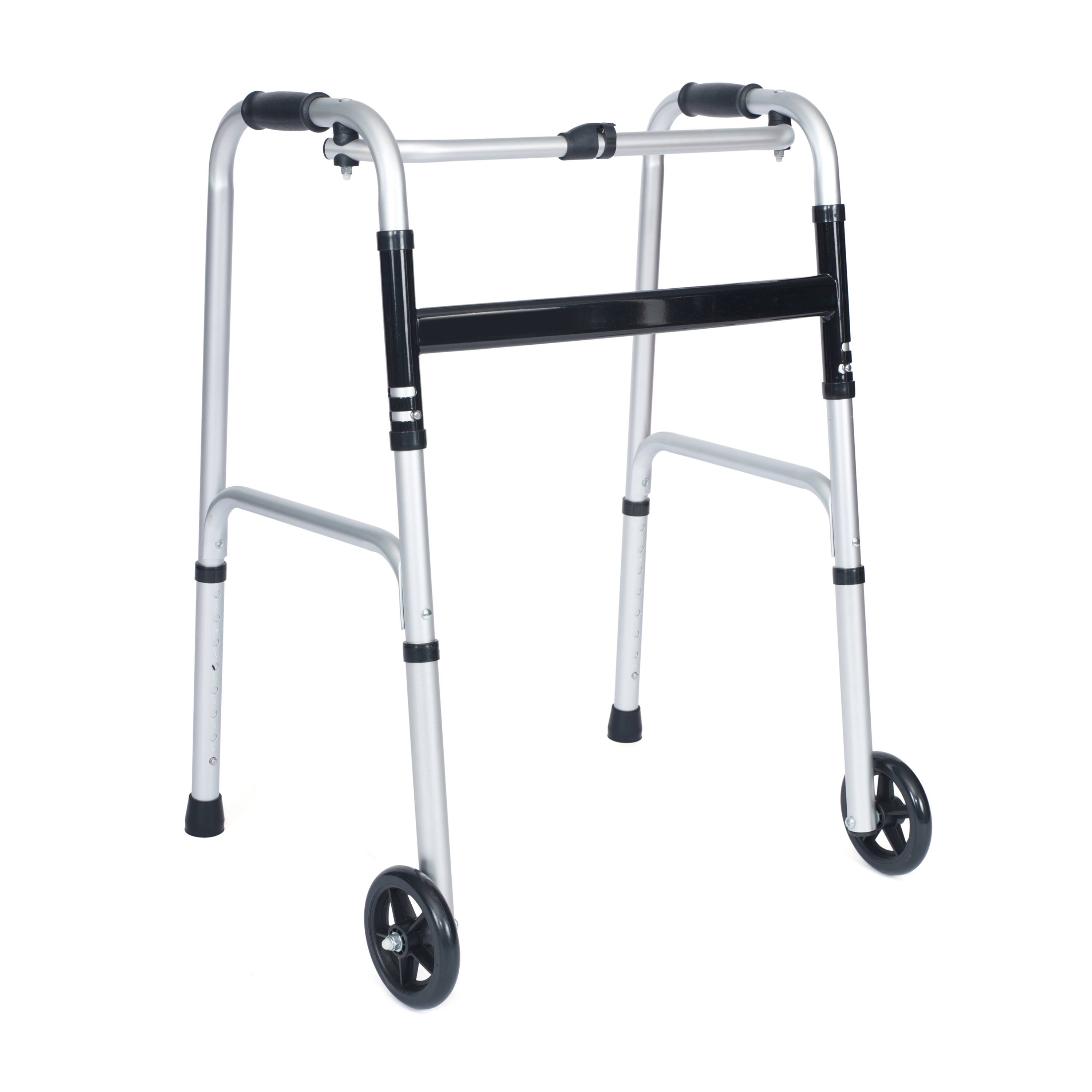 Alt View 10. Emma + Oliver - Height-Adjust Lightweight Foldable Walker with Dual-Type Frame - Black and Silver.