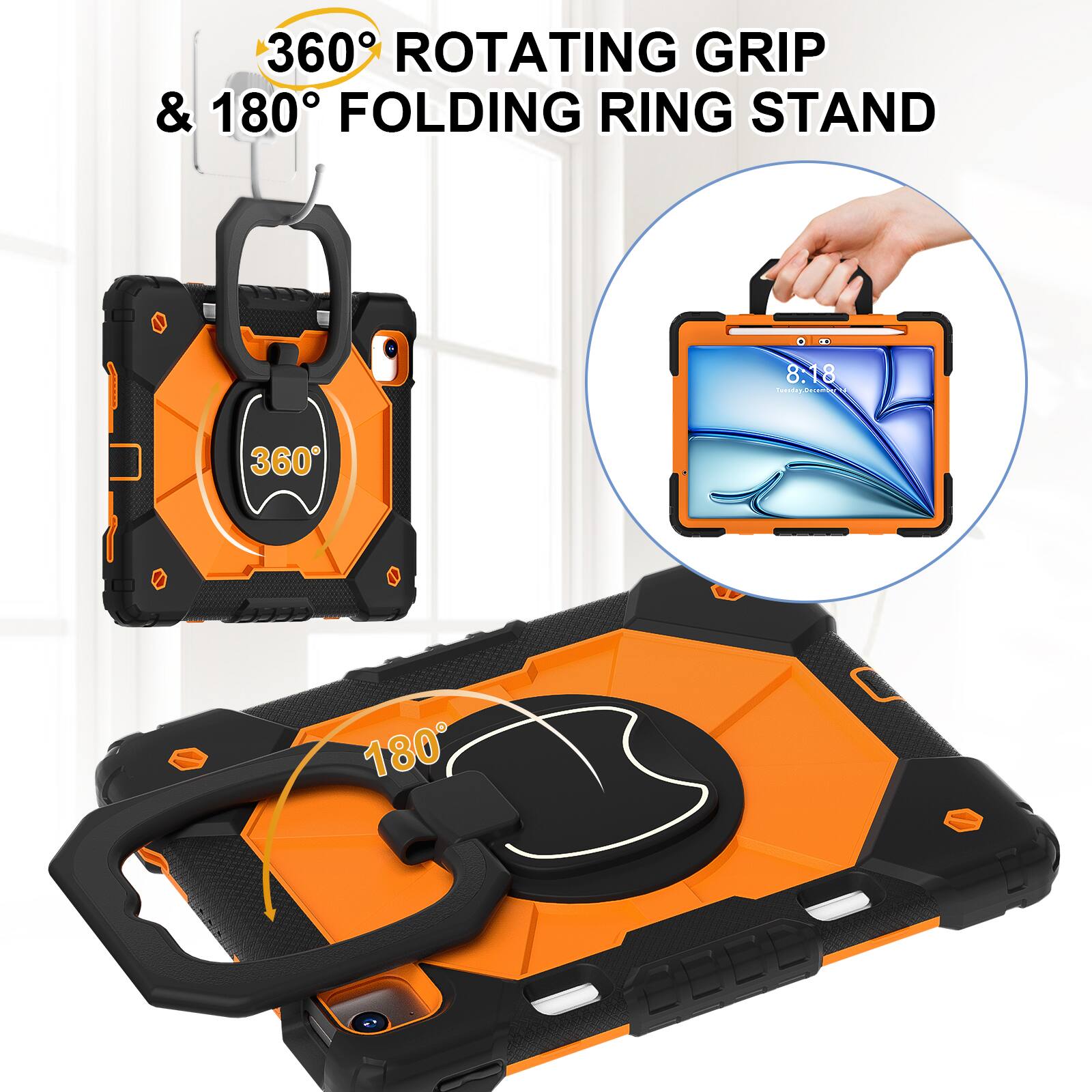 360° Rotating Grip & 180° Folding Ring Stand