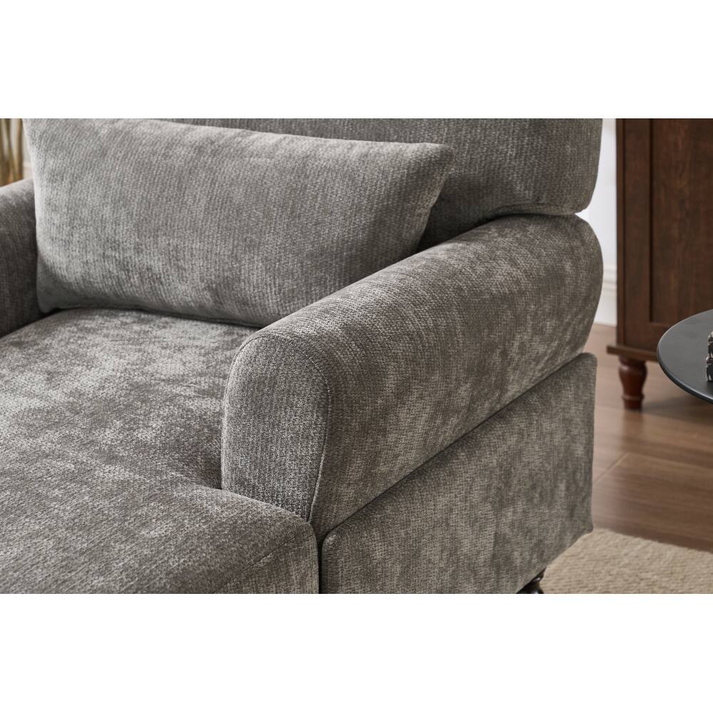 Back. PDTEND - Modern Grey Chaise Lounge with Solid Wood Frame for Bedroom, Living Room, Study Room - Grey.