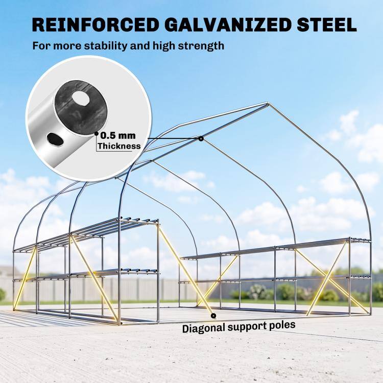 REINFORCED GALVANIZED STEEL  
For more stability and high strength

0.5 mm Thickness

Diagonal support poles