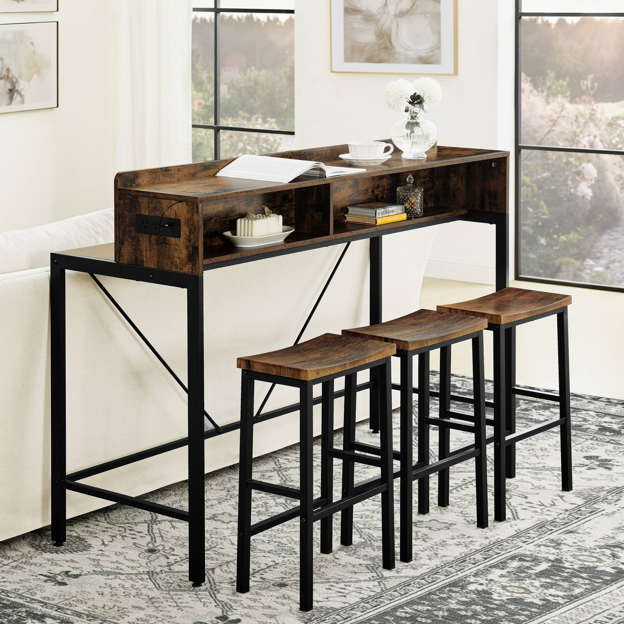 TinyHomie 59 inch bar table dining table with power socket and LED ...