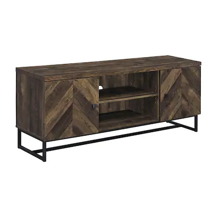Front. Manhattan Lane - 60 Inch TV Media Console Cabinet, 2 Herringbone Doors - Brown.