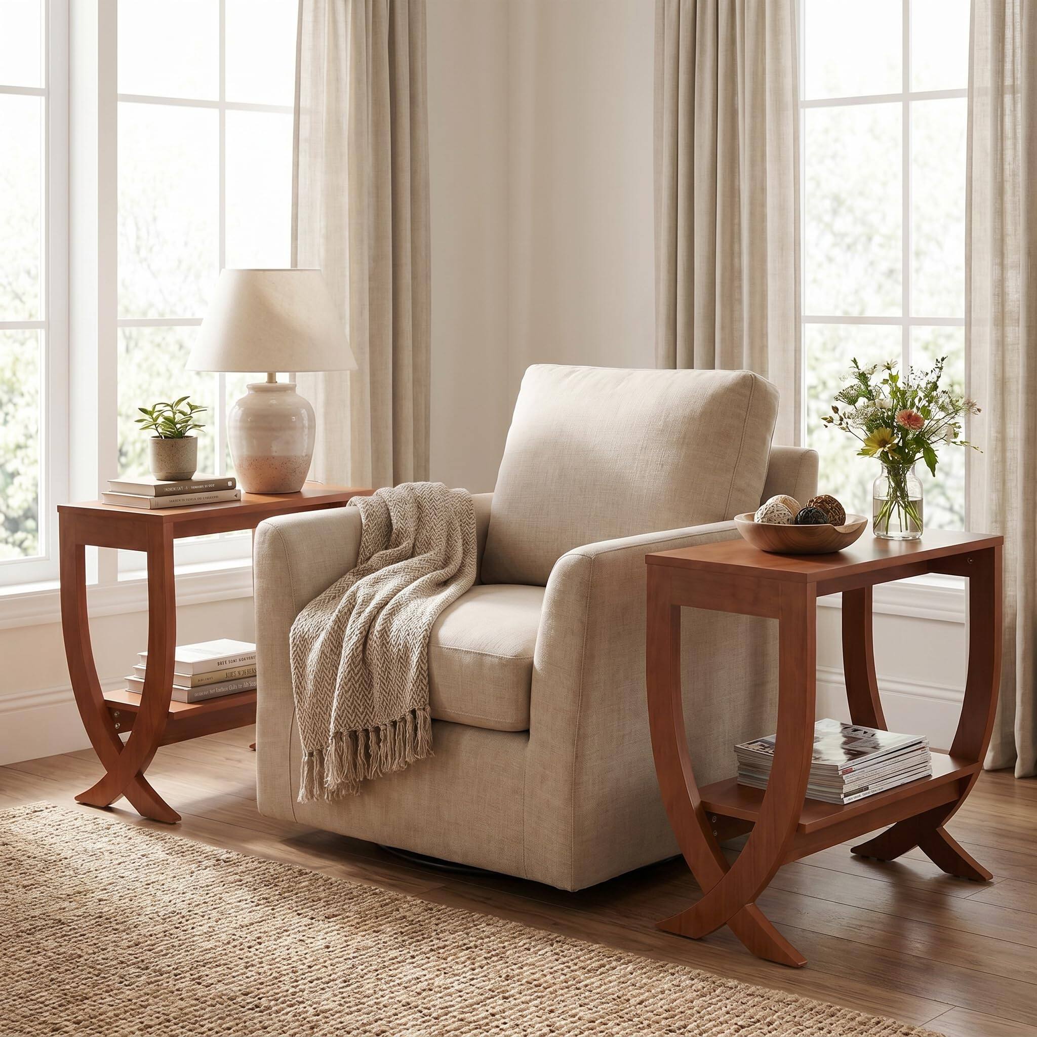 Alt View 1. Tribesigns - Solid End Table, 2-Tier Couch Side Table with Arched Legs for Small Space, Living Room, Easy Assembly, Warm Walnut - Warm Walnut.