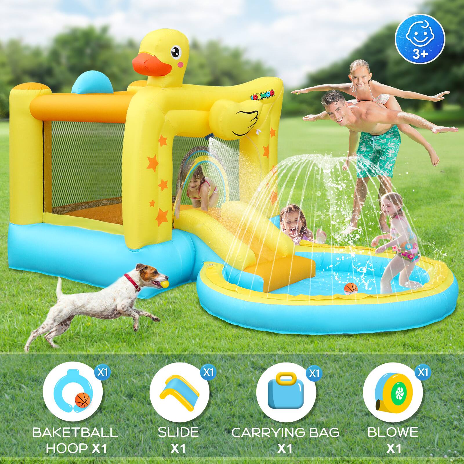 3+  
YMO X1  
BAKETBALL HOOP X1  
SLIDE X1  
CARRYING BAG X1  
BLOWE X1
