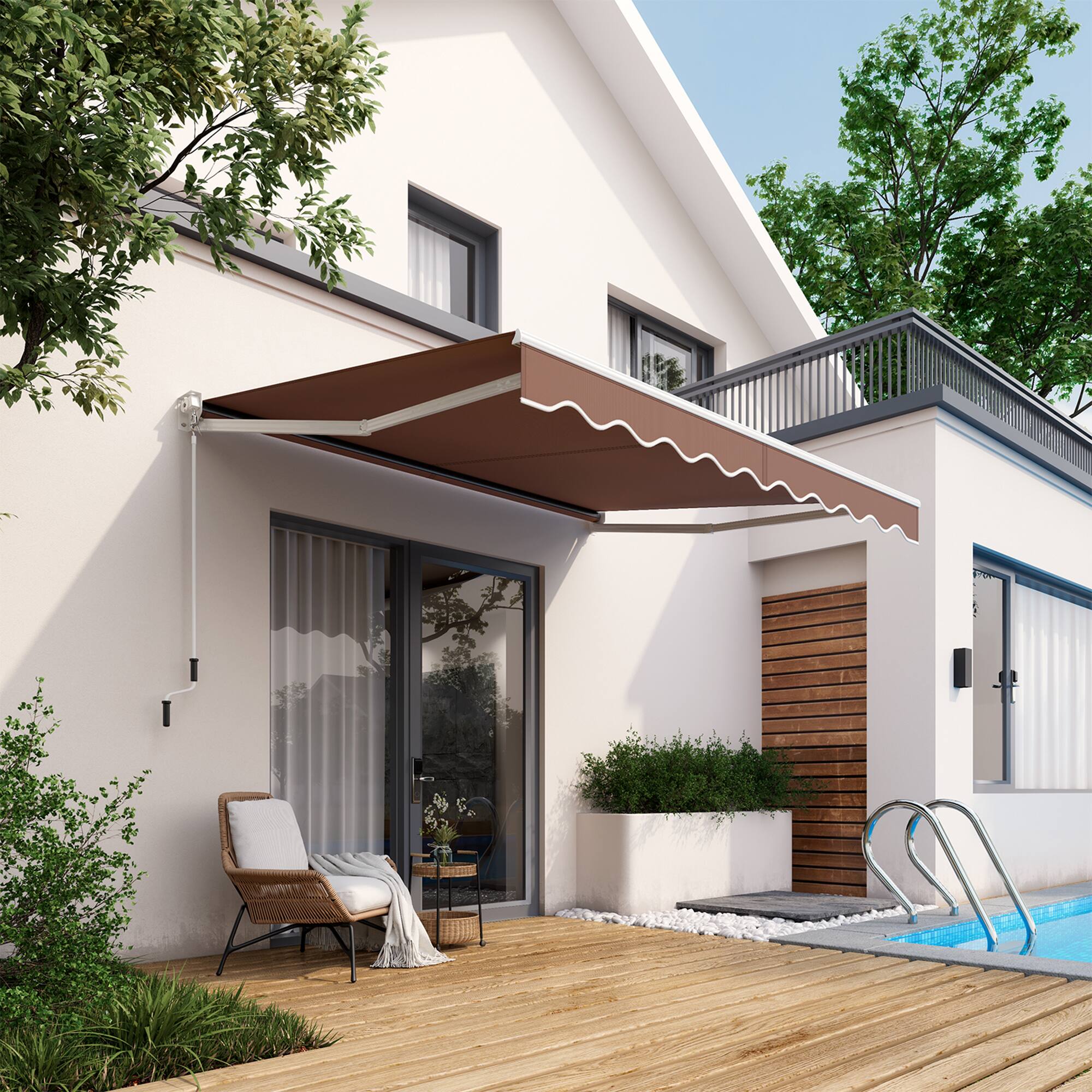 Alt View 1. Costway - Costway 10' x 8.2' Retractable Awning Sunshade Shelter Manual Crank Handle - Coffee.