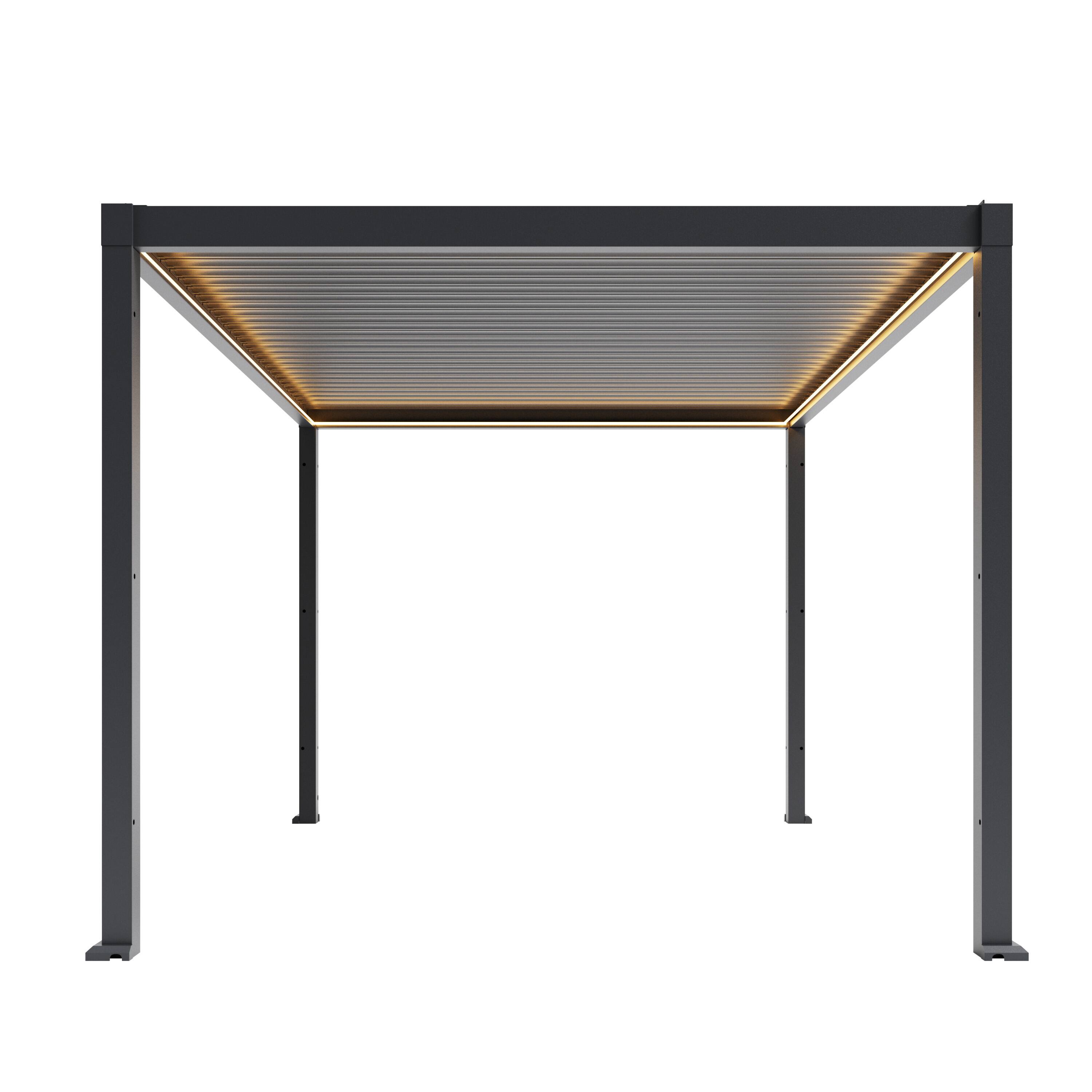 Left. Mondawe - 10x13FT Electric Adjustable Aluminum Louver Pergola with Integrated LED Lights - Gray.