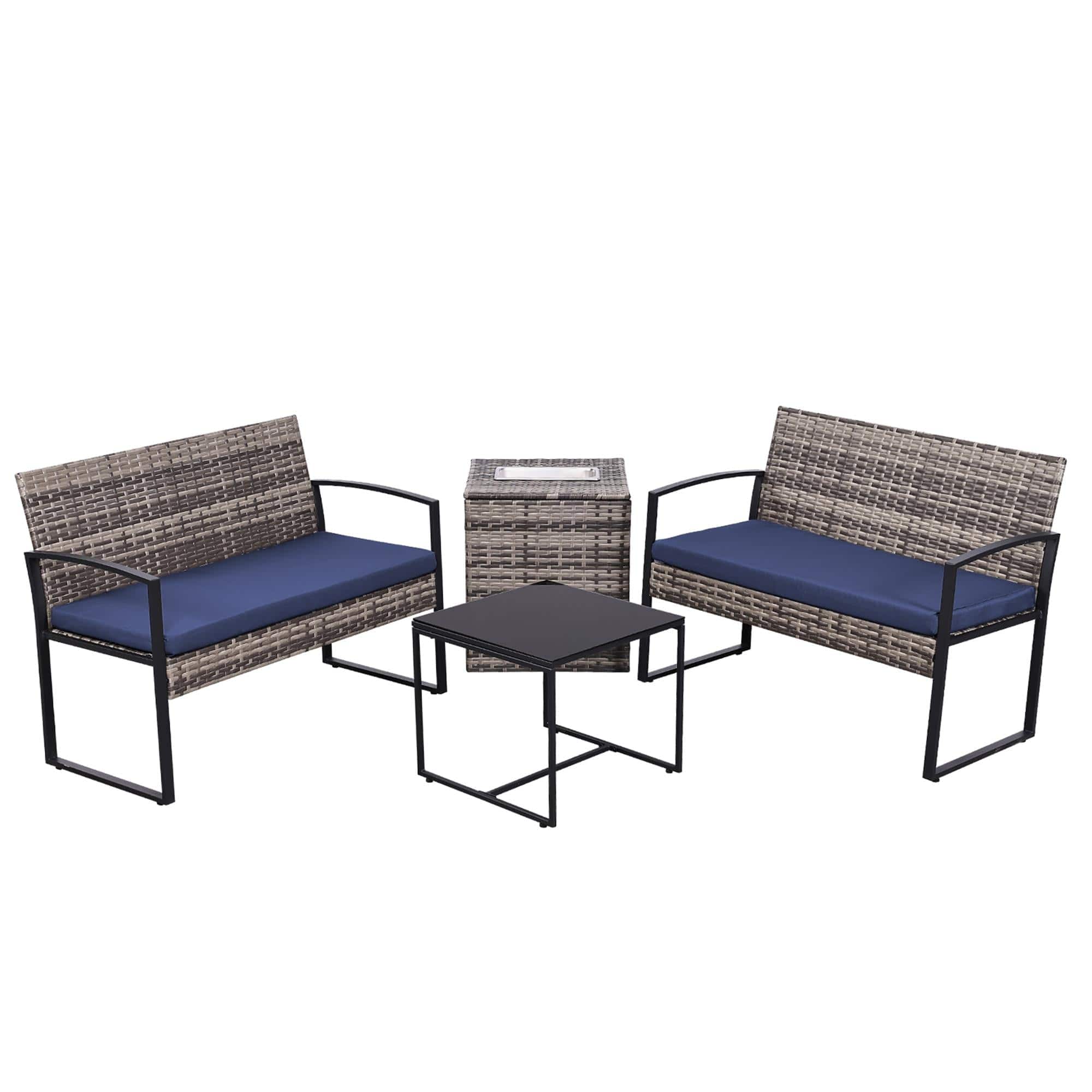 Boyel Living - Blue 4-Piece Set Outdoor Patio Ice Bucket Set with 2 chairs 1 ice bucket table - Gray