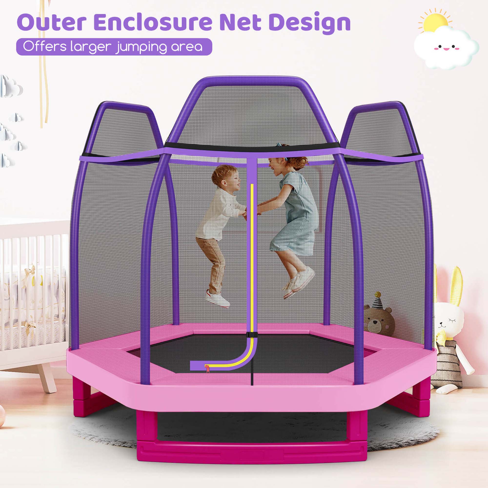 Outer Enclosure Net Design  
Offers larger jumping area