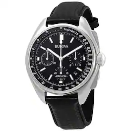 Bulova - Special Edition Moon Apollo Lunar Pilot Chronograph Tachymeter Quartz 96B251 Mens watch Dial Leather Strap - Black