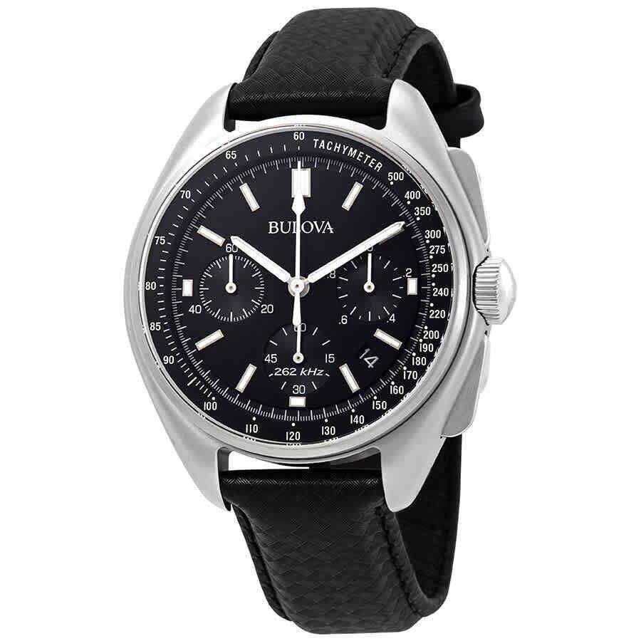 Bulova - Special Edition Moon Apollo Lunar Pilot Chronograph Tachymeter Quartz 96B251 Mens watch Dial Leather Strap - Black