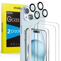 SPARIN - [2+2 Pack] HD Screen Protector for iPhone 15 6.1-Inch + Lens Protector, 9H Hardness Case Friendly Tempered Glass - Clear - Angle_Zoom