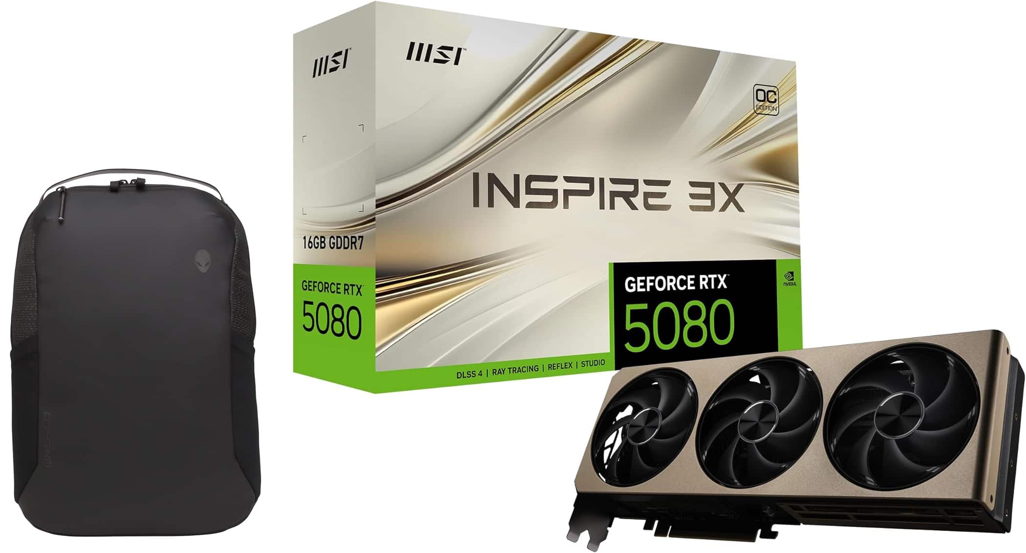 MSI - Inspire RTX 5080 16GB GDDR7 3X OC GPU, Triple Fan, PCIe 5.0, HDMI, 4K/8K (G5080-16I3C) Bundle w/ Alienware Backpack