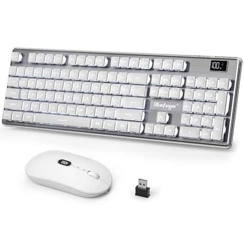 Stamp n Camp - Wireless Gaming And Mouse Combo Upgrade Percentage Display Rechargeable Slim Set Light Up Full-size Silent For Computer - White