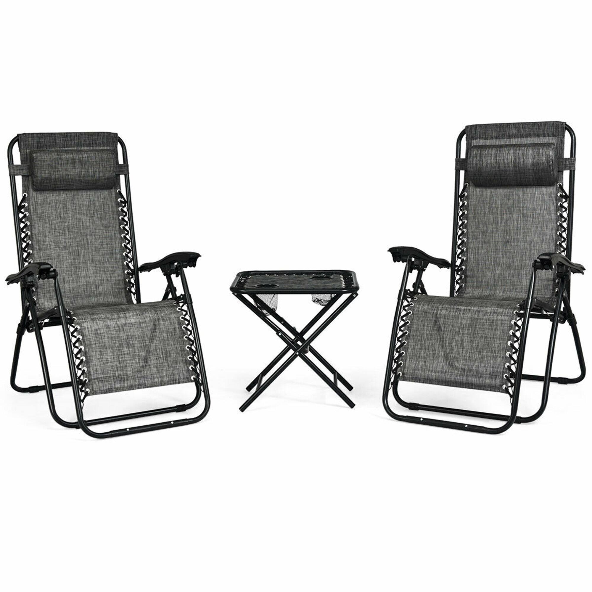 Alt View 1. Gymax - Gymax 3PCS Zero Gravity Recliner Lounge Chairs Pillows Table Portable Folding Grey - Gray.