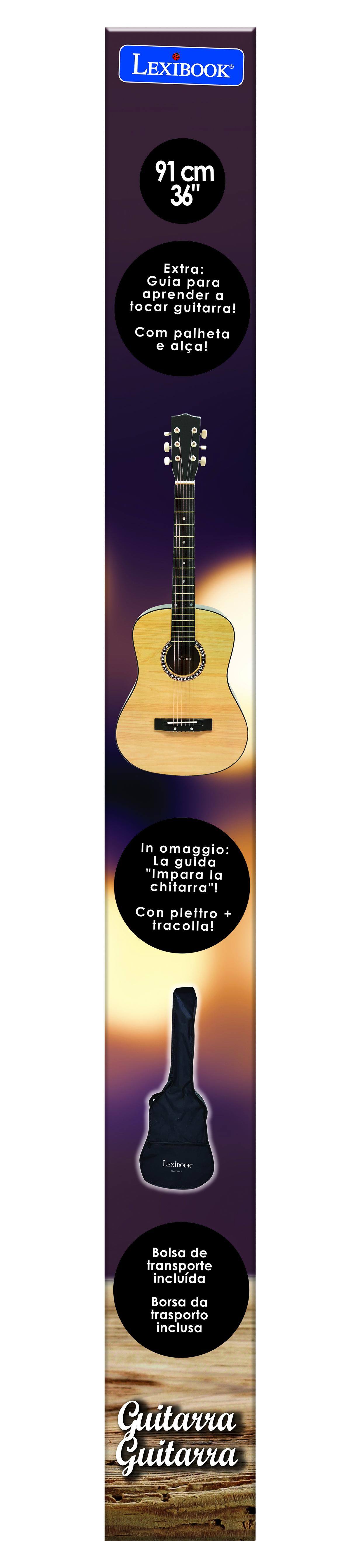 LEXIBOOK 91 cm 36" Extra: Guía para aprender a tocar guitarra! Con pala y ala! In omaggio: La guida "Impara la chitarra"! Con pletro + tracolla! Bolsa de transporte incluida Borsa da trasporto inclusa Guitarra Guitarra