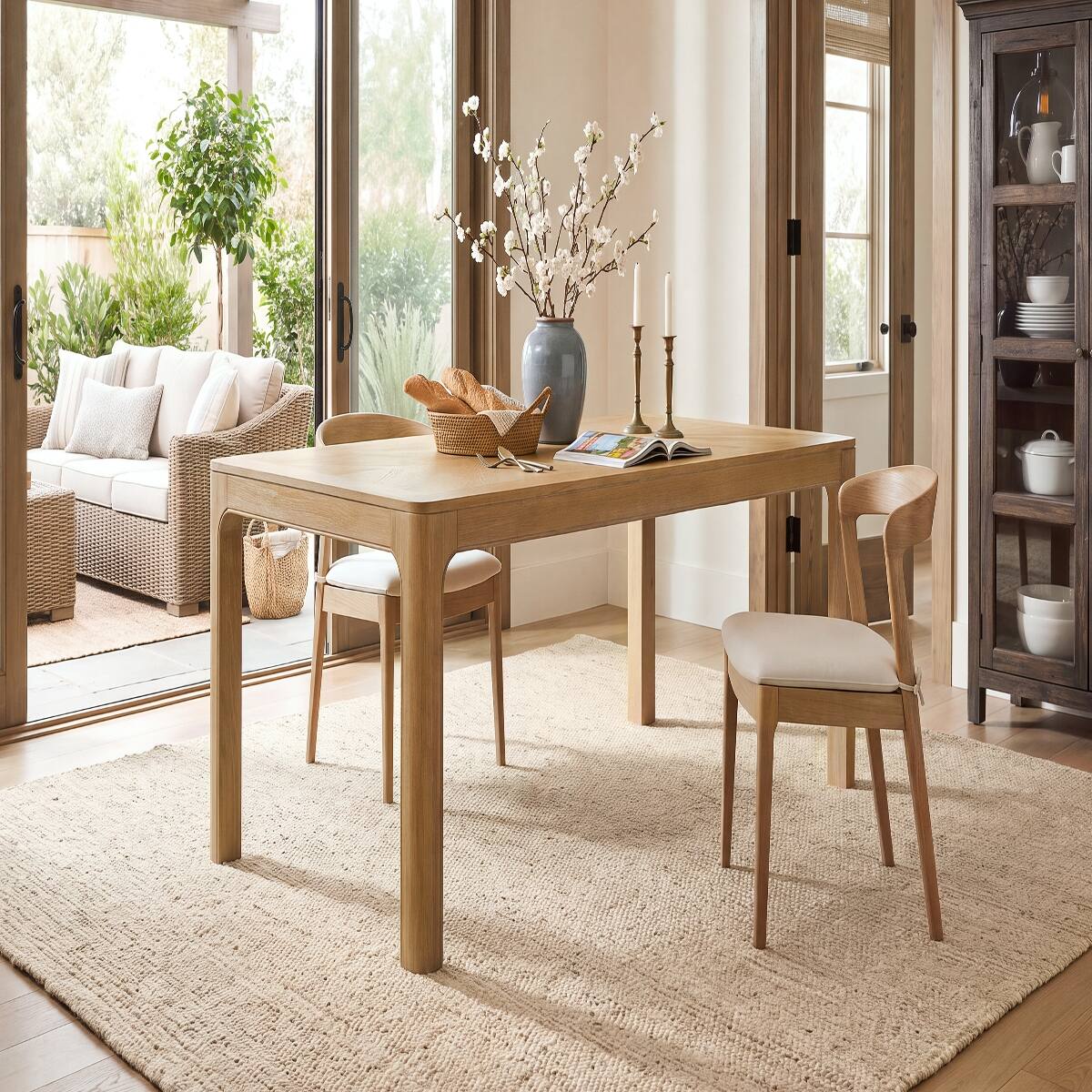 Loheer Rectangular Dining Table, Parquet Style Oak Veneer Top, Finish ...