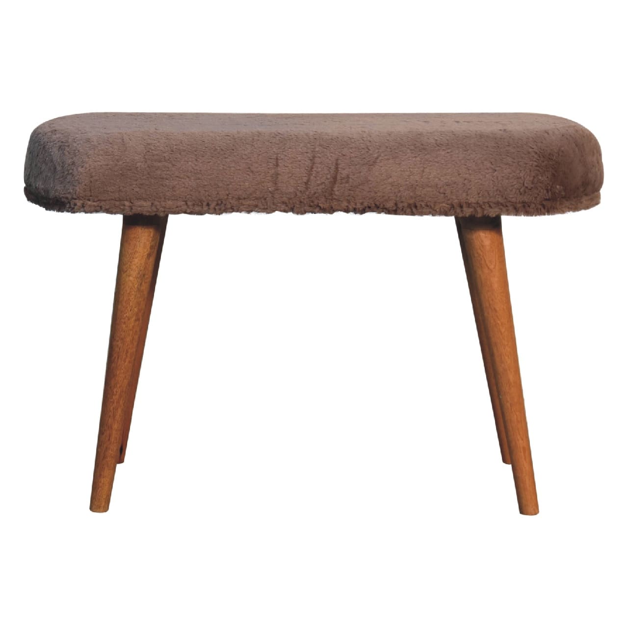 Artisan Furniture - Solid Wood Mocha Faux Fur Fabric Bench, Upholstered - Brown