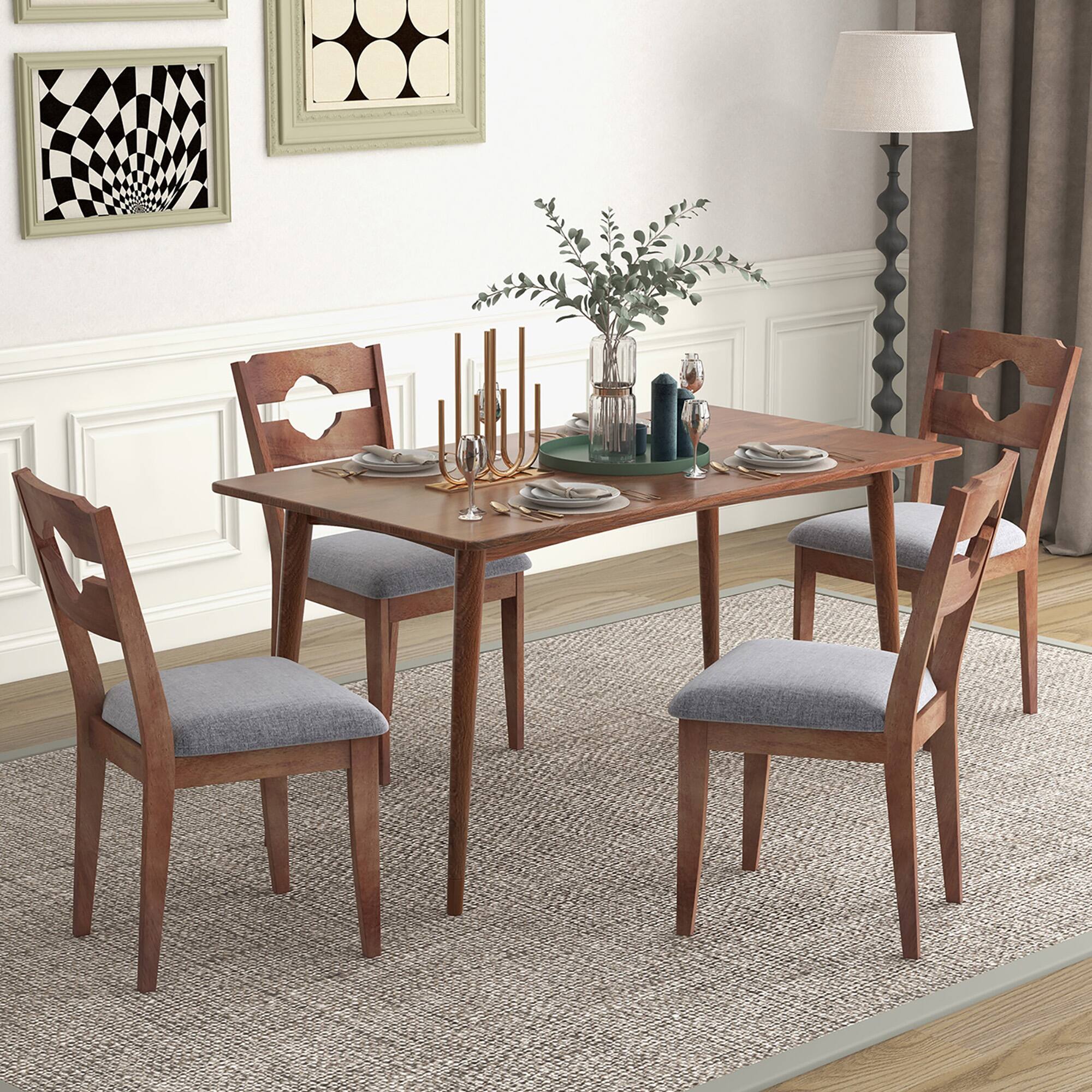Alt View 3. Gymax - Gymax Set of 4 Dining Chair w/ Padded Seat High Back Rubber Wood Frame Kitchen Chairs - Brown, Grey.