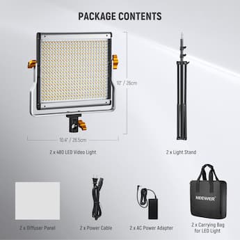 Neewer 2 Pack Dimmable Bi Color LED Video Light Kit 480 Panel with Neewer 2 Pack Dimmable Bi Color LED Video Light Kit 480 Panel with