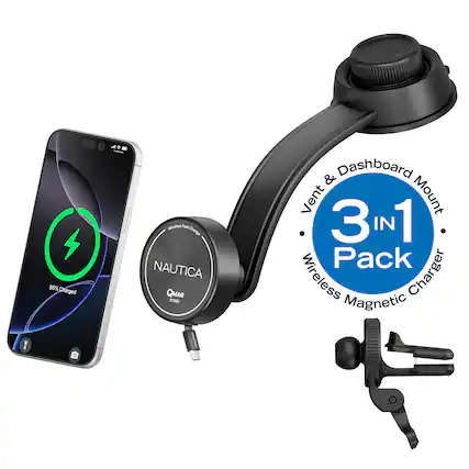 95% Charged
Wireless Folt Charger
NAUTICA
QMAO CORD
N<RO
Dashboard Vent Mount
3 IN 1 Pack
Wireless Magnetic Charger