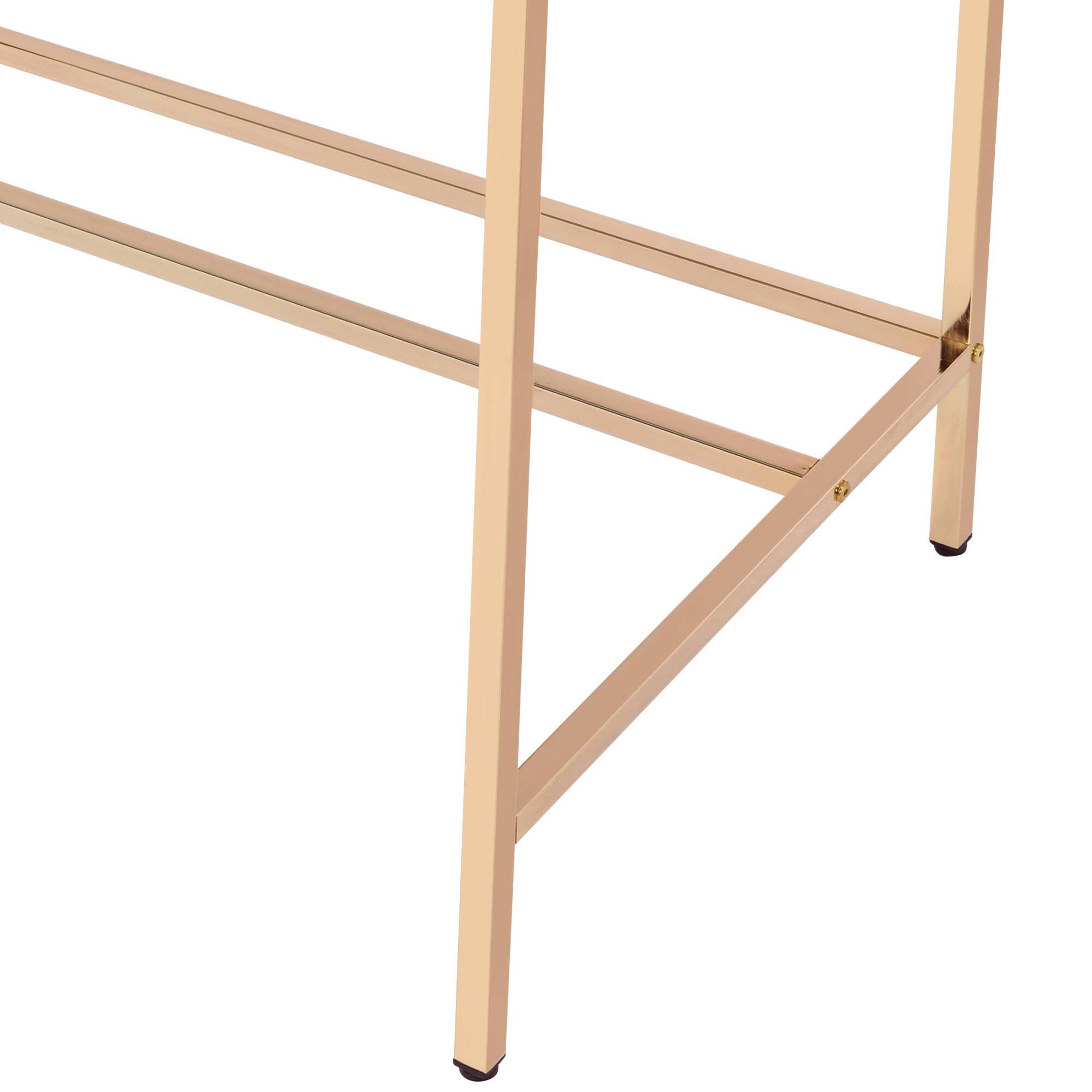 Left. GOODSILO - Modern Writing Desk with USB Charging Port for Contemporary Home Office Workspace - Gold+Light Blue.