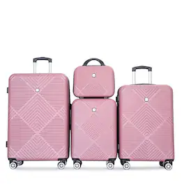 BreeBe - 4-Piece ABS Lightweight Luggage Set with Makeup Box and Spinner Wheels - Pink