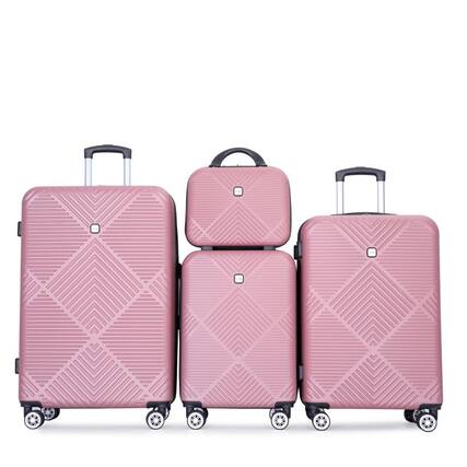 Front. BreeBe - 4-Piece ABS Lightweight Luggage Set with Makeup Box and Spinner Wheels - Pink.