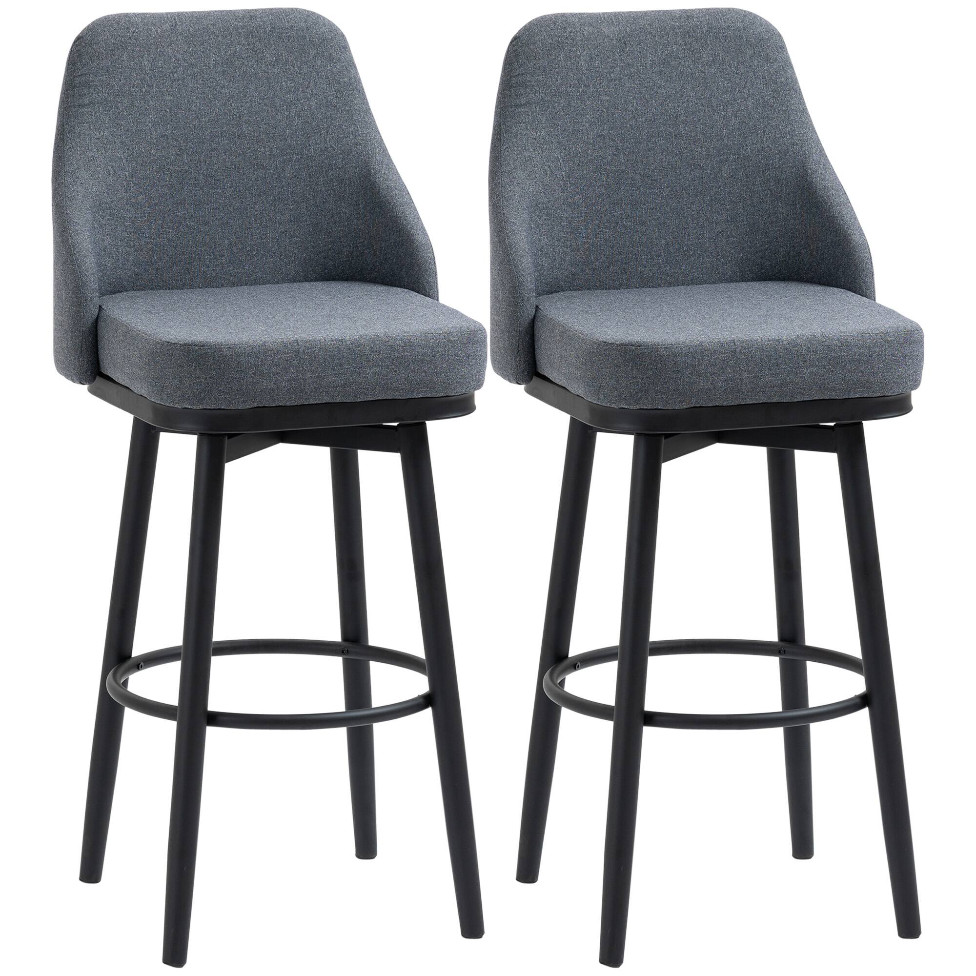 Homcom - Bar Height Bar Stools Set of 2, Modern 360° Swivel Barstools, 29.5 Inch Seat Height Upholstered Kitchen Chairs - Dark Gray