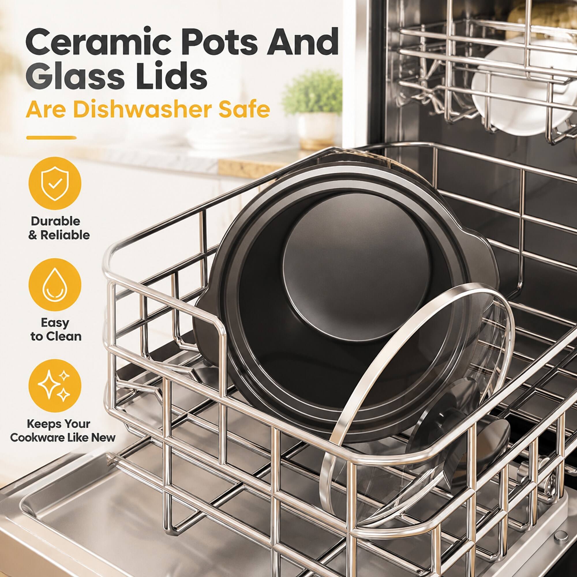 Ceramic Pots And Glass Lids Are Dishwasher Safe

- Durable & Reliable
- Easy to Clean
- Keeps Your Cookware Like New