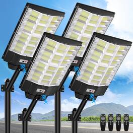 Nordic Hygge - 4-Pack 12000W Replacement Solar Street Lights Outdoor, Solar Lights Motion Sensor, 850000LM 6500K LED Street Light - Black