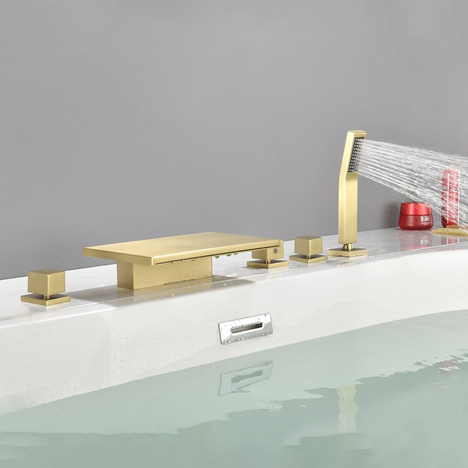 Alt View 3. Boyel Living - Brushed Gold Five-Hole Waterfall Bath Faucet with Handheld Shower SUS304 Material cUPC Certified - Brushed Gold.