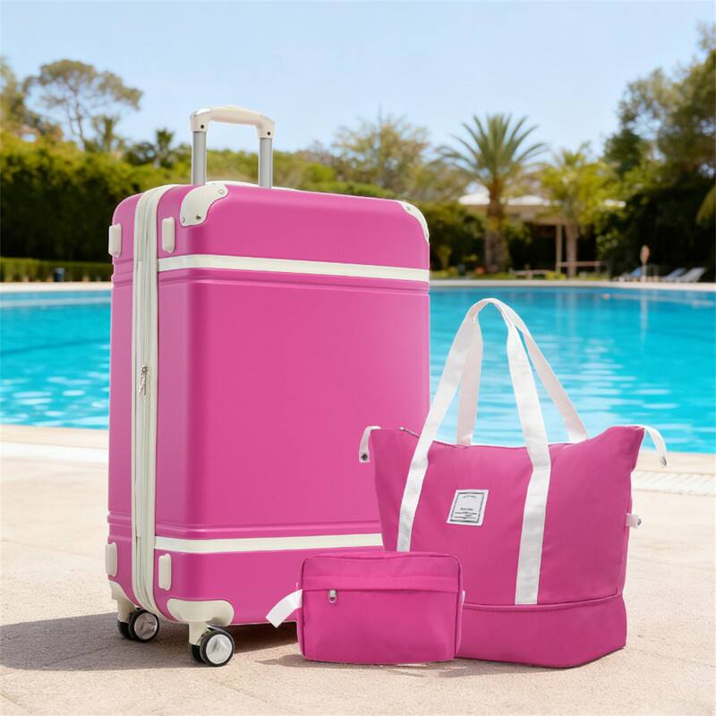 Angle. HTUTWOO - 28 IN Hardshell Luggage Set - Lightweight Suitcase with Double Spinner Wheels, TSA Lock, Single Vintage Luggage - Pink.