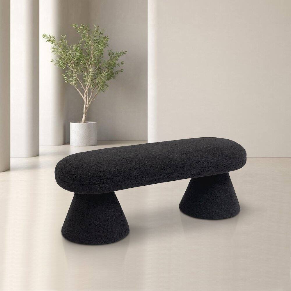 Alt View 1. Meridian Furniture - Drum Black Faux Shearling Teddy Fabric Bench - Black.