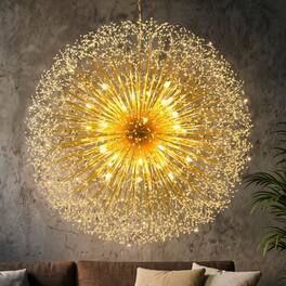 Loheer - Extra Large Gold Crystal Chandelier, Modern Dandelion Firework Sputnik Light for High Ceilings