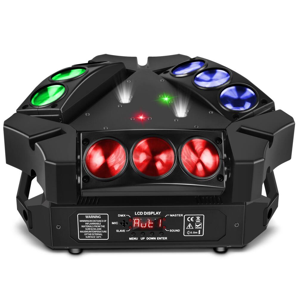 UKing - Mini 9 Head Bird Moving Head Stage Effect Light with Laser+Strobe 9PCS*3W RGB LEDs DMX512 Sound Auto Master-slave