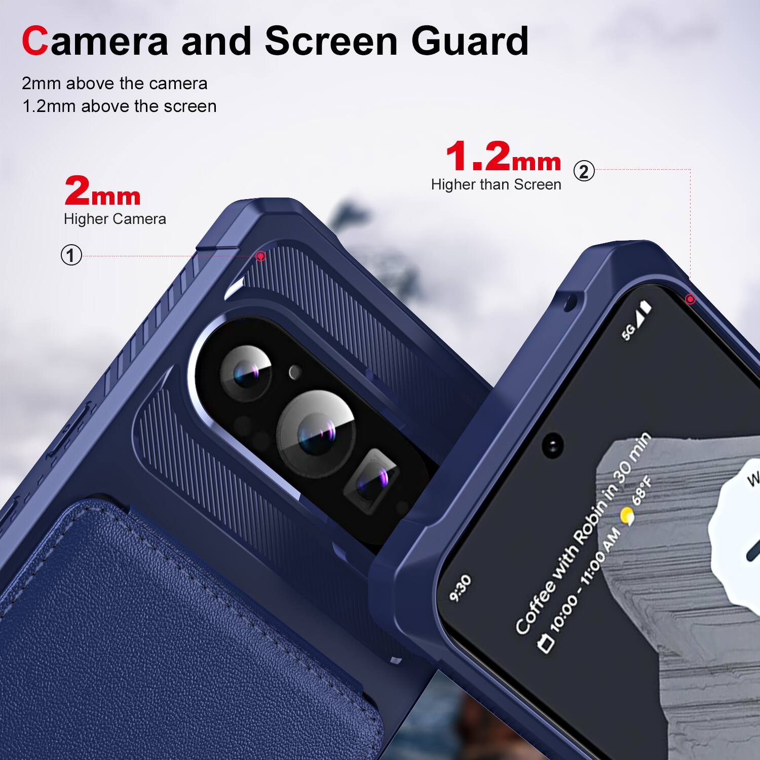 Camera and Screen Guard

2mm above the camera  
1.2mm above the screen

2mm  
Higher Camera

1.2mm  
Higher than Screen

OS 5G

9:30 min  
Coffee with Robin in 30 min  
10:00 - 11:00 AM  
68°F