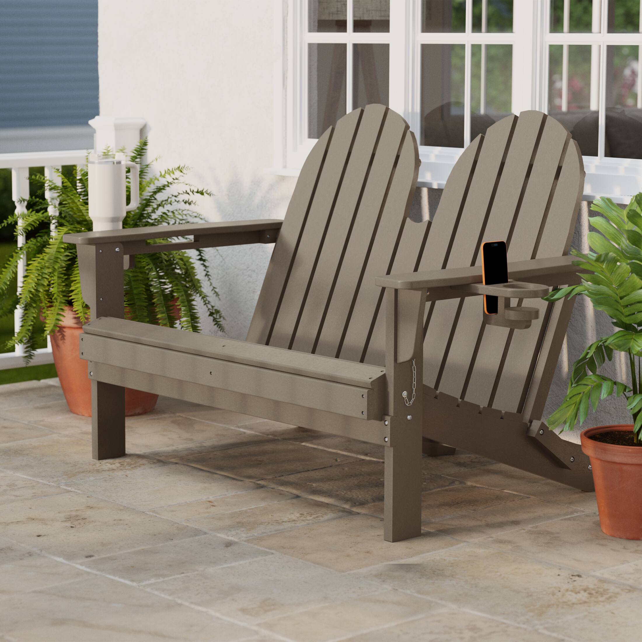 Angle. WestinTrends - WestinTrends St. Augustine Outdoor Patio 49" HDPE Folding Adirondack Garden Bench - Weathered Wood.