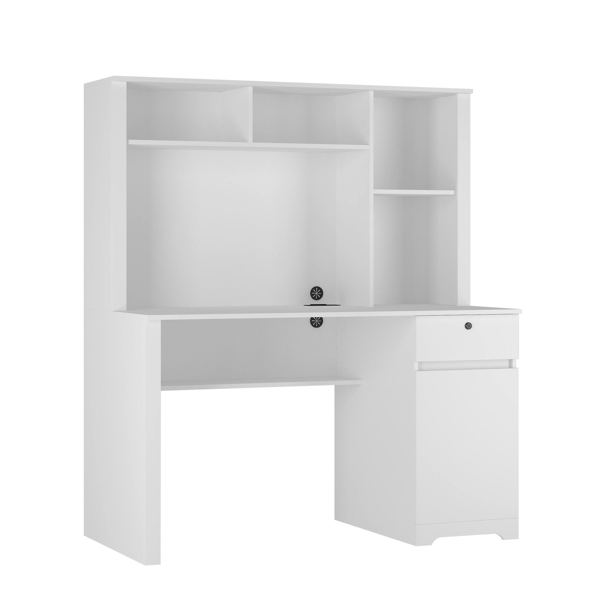 Alt View 5. Tiramisubest - Modern Wooden Computer Desk with Hutch & Bookshelf, White Home Office Desk with Drawers, 3 AC Outlets, 2 USB Ports - White.
