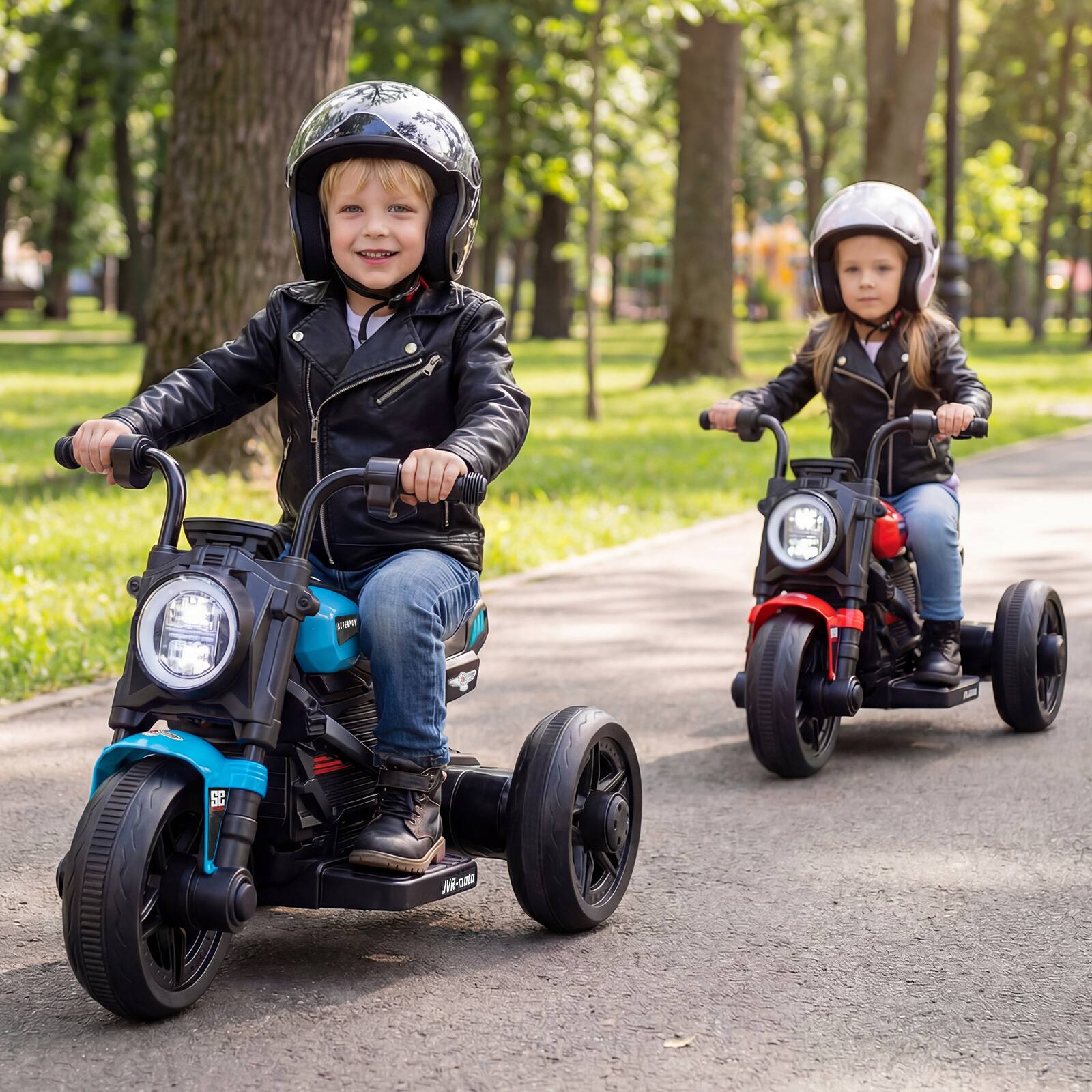 Alt View 3. Costway - Costway 6V Kids Motorcycle with Song,Story,LED Headlights,Accelerator Pedal & 3 Wheels - Blue & Black.