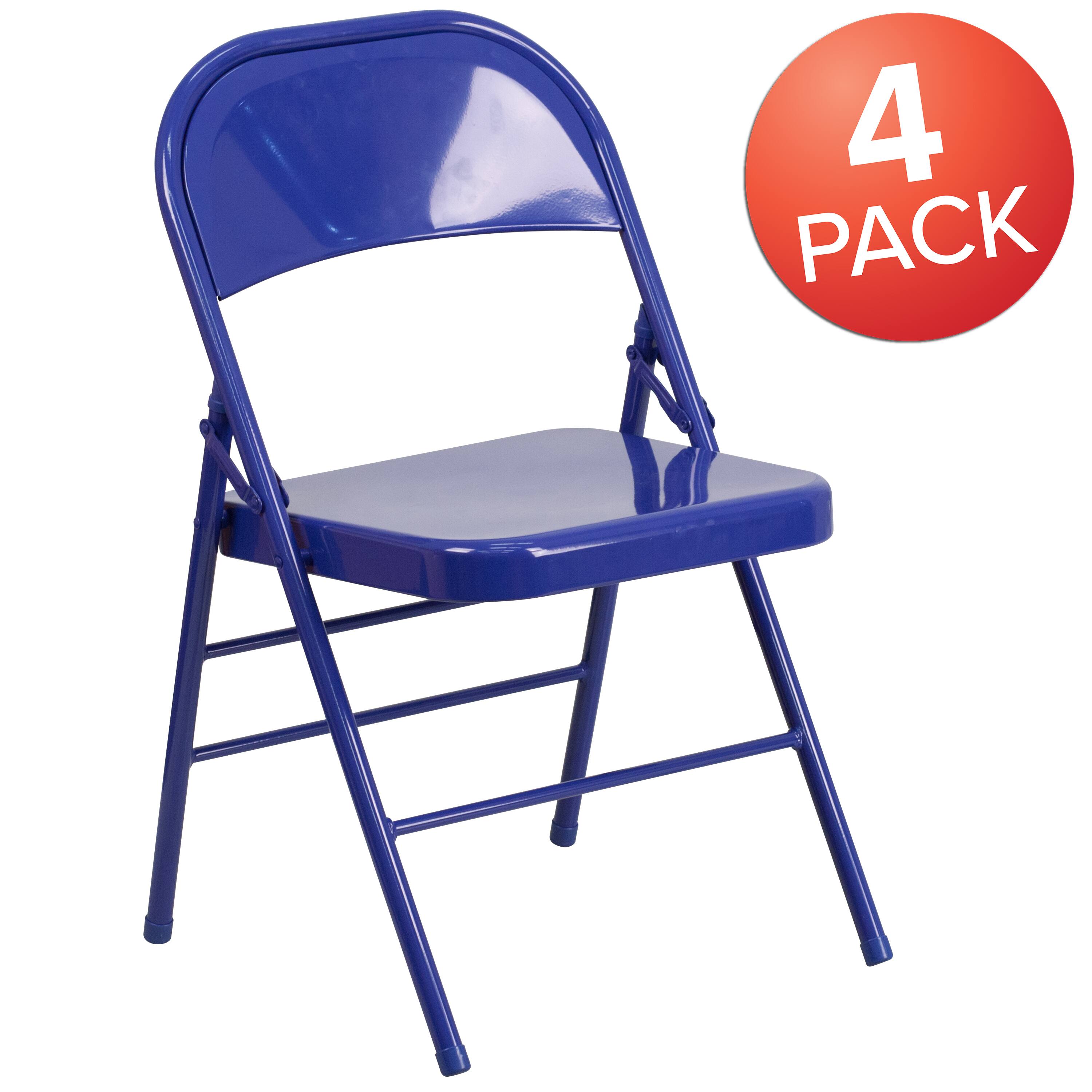 Alt View 1. Emma + Oliver - 4 Pack Colorful Metal Folding Chair Teen and Event Seating - Cobalt Blue.