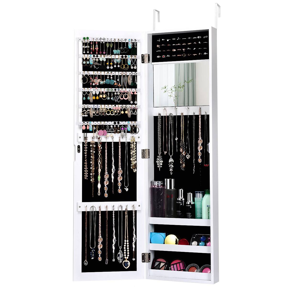 Alt View 17. Costway - Wall Door Mounted Mirrored Jewelry Cabinet Storage Organizer White - White.