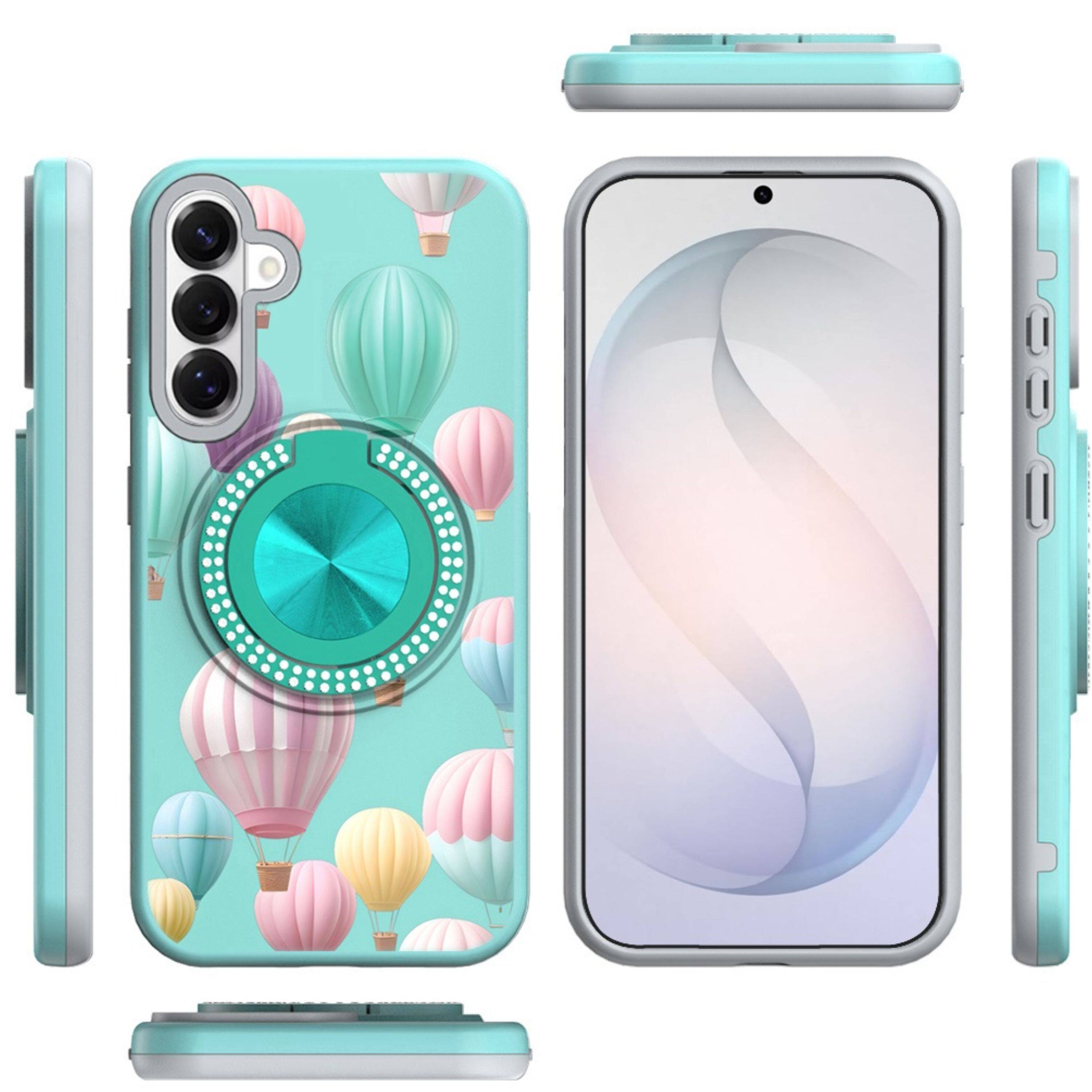 Left. Kitcheniva - Printed Design With 360 Bling Stand Cover Plus Tempered Glass For Samsung S26 FE Hot Air Balloon - Multicolor.