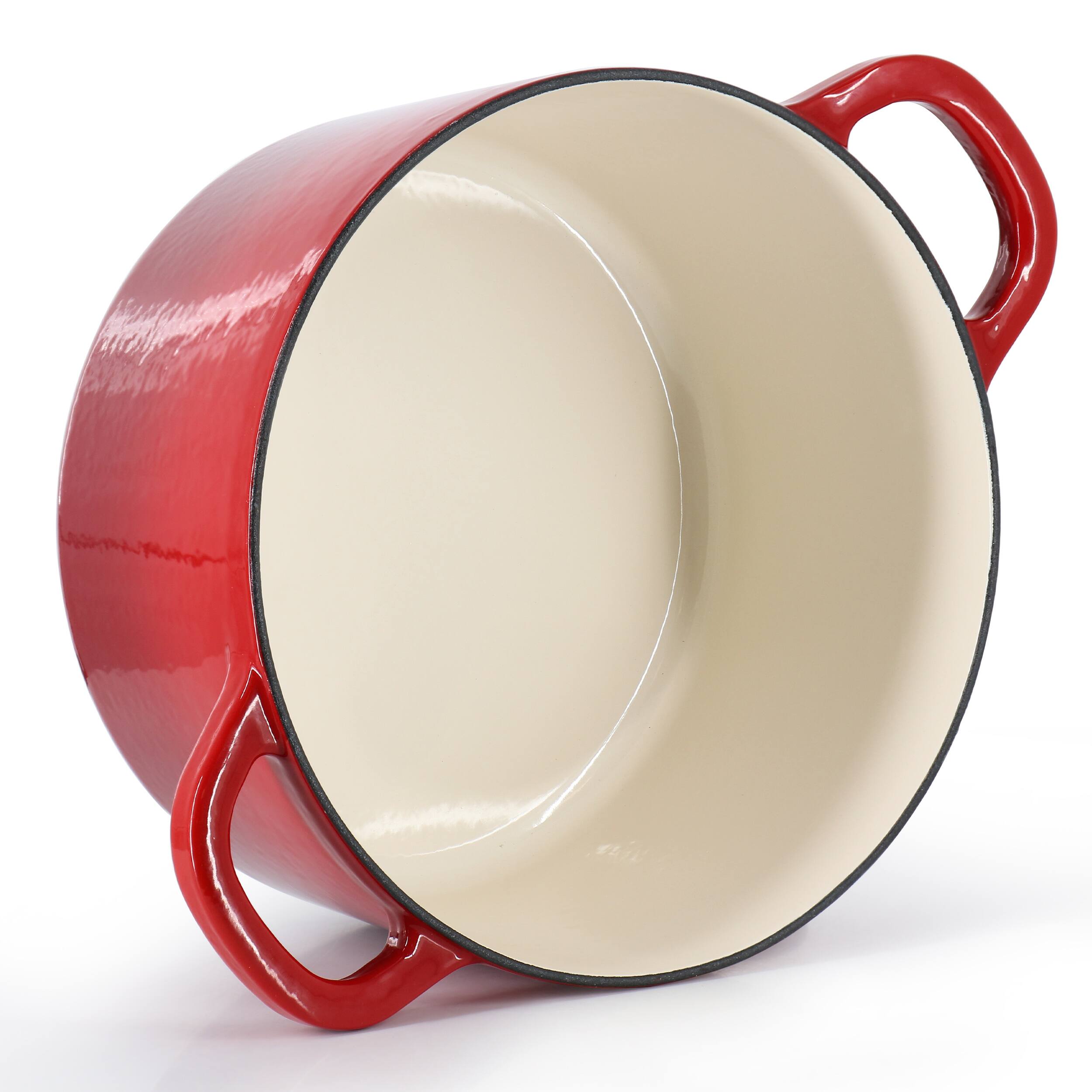 Alt View 3. Crockpot - Crockpot Artisan 6 Quart Enameled Cast Iron Dutch Oven in Gradient Red with Gold Handle - Gradient Red, Gold.