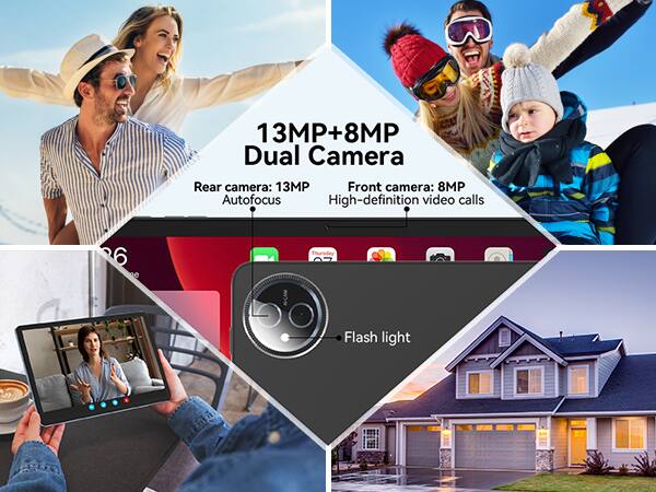 13MP+8MP Dual Camera
Rear camera: 13MP
Front camera: 8MP
Autofocus
High-definition video calls
Flash light