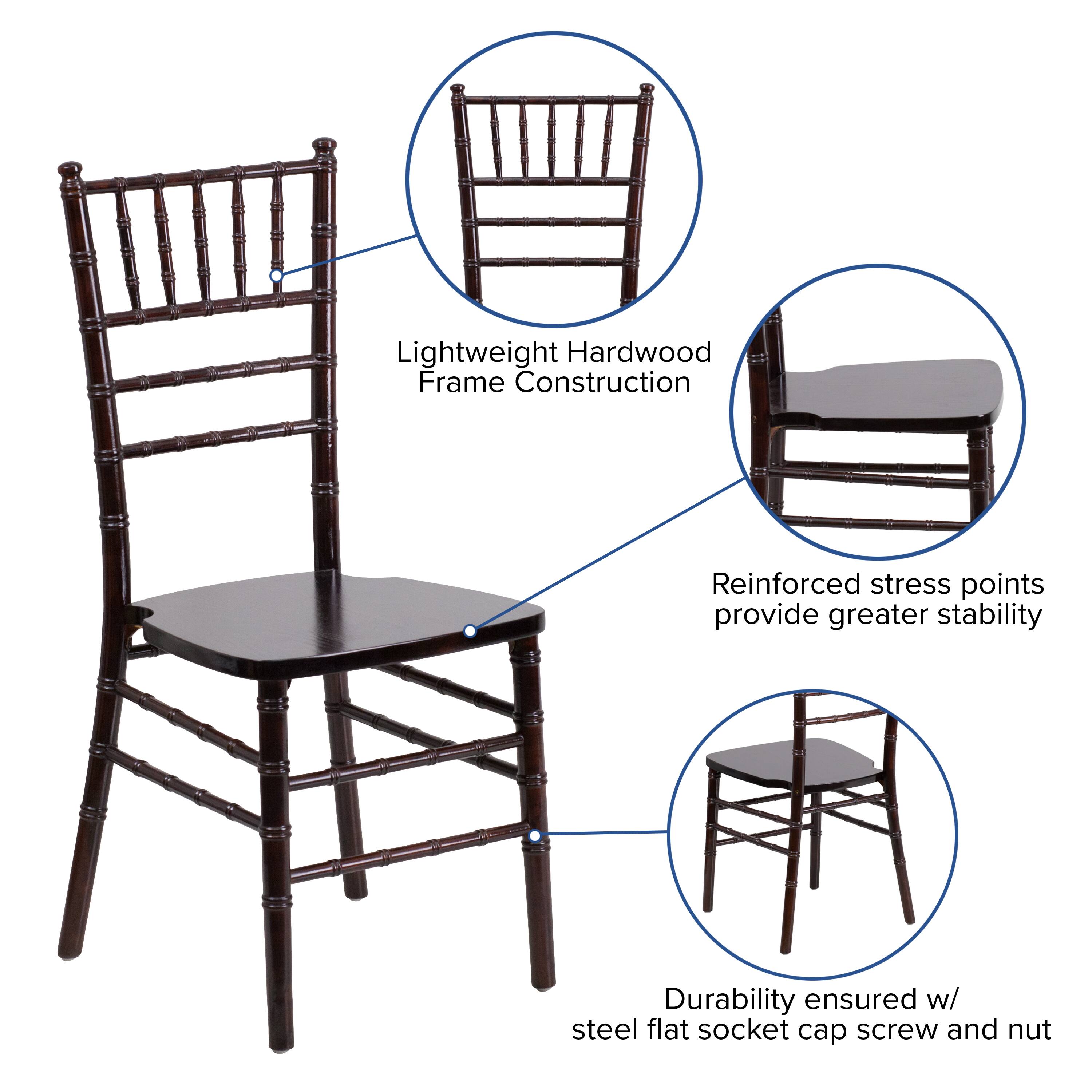 Lightweight Hardwood Frame Construction  
Reinforced stress points provide greater stability  
Durability ensured w/ steel flat socket cap screw and nut