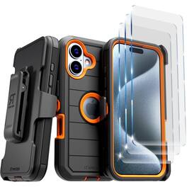 RomeTech - Rome Tech Defender Case for iPhone 16 Plus + Glass - Black & Orange